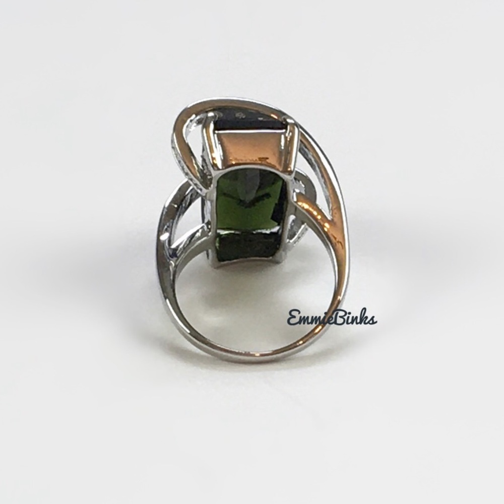New 925 Radiant Emerald Cubic Zirconia Tension Swirl Statement Ring - Picture 10 of 16